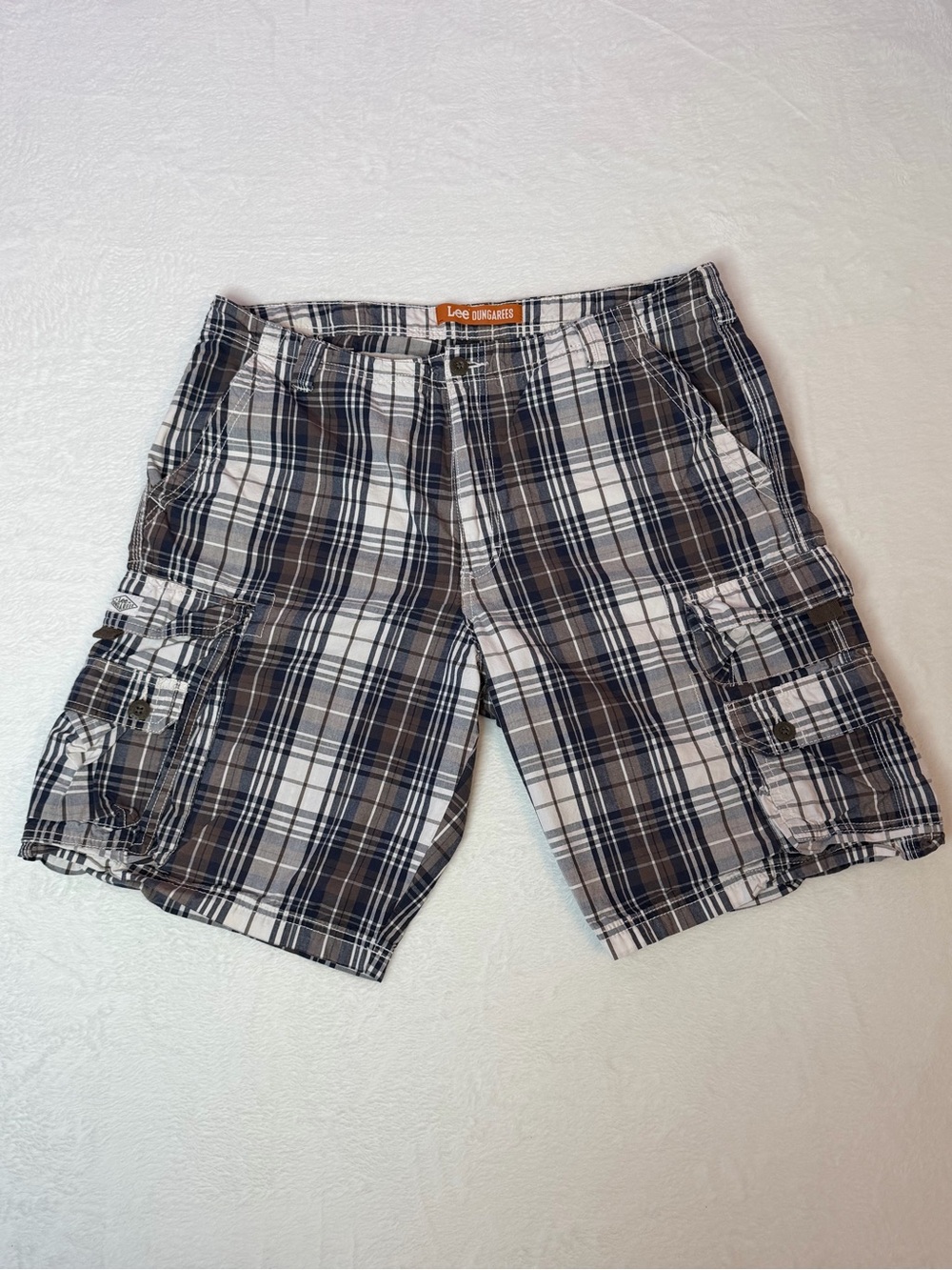 Lee‎ Dungarees Plaid Cargo Shorts Mens 38 Y2K Skate Grunge Utility